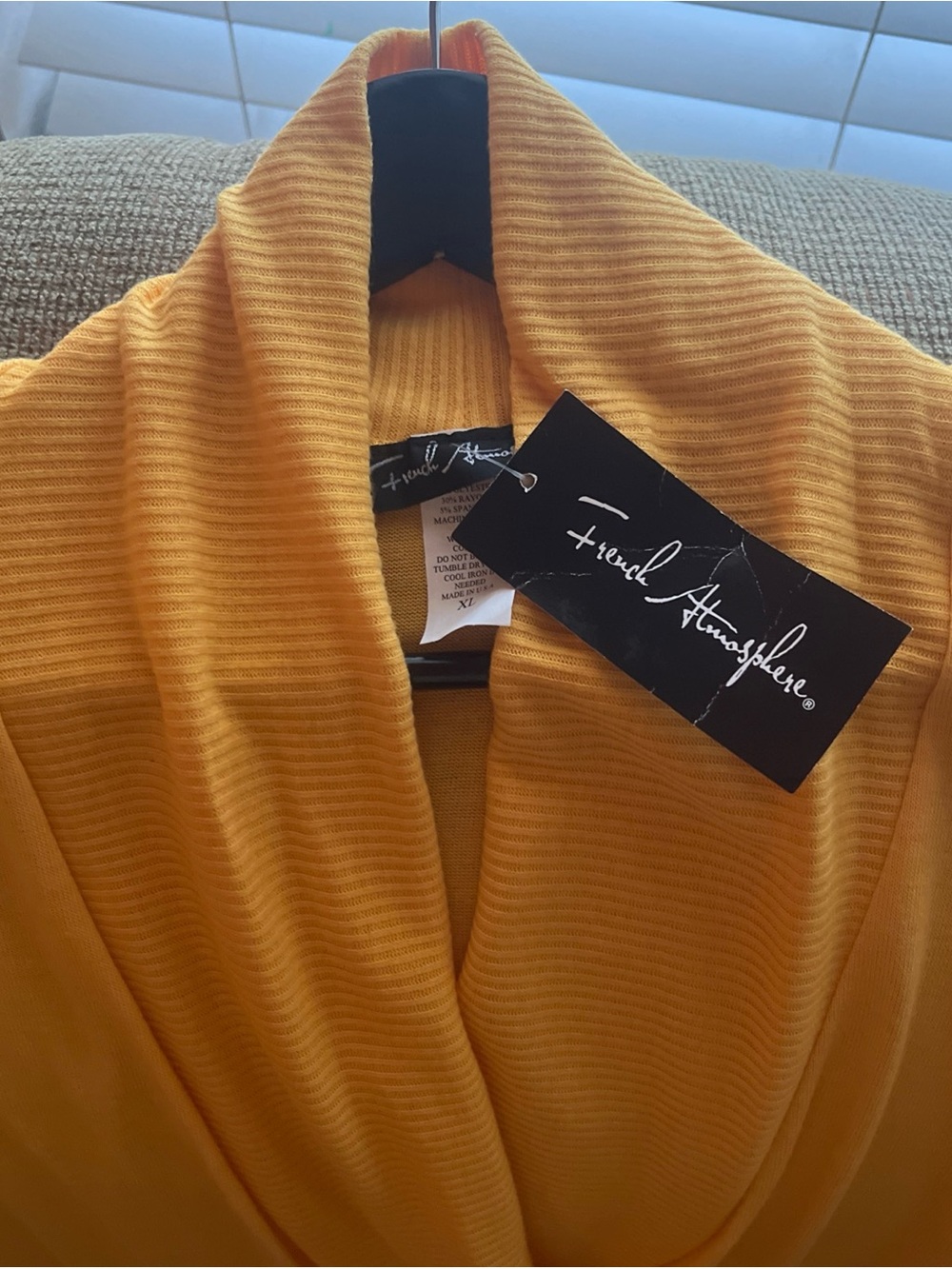 French Atmosphere Women's Mustard Open-Front Sweater Blouse NWT - Buckle Accents